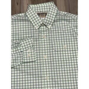 Duluth Trading Mens Size M Coolmax Relaxed Fit Long Sleeve Button Up Green Plaid